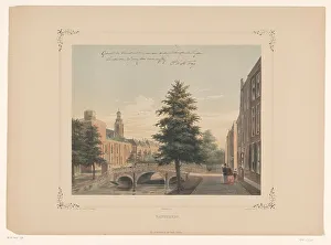 Leyden South Holland Netherlands Prints: View of the Rapenburg in Leiden, 1854. Creator: Gerardus Johannes Bos