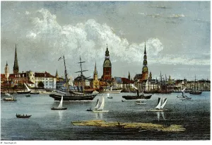 Latvia Prints: View of Riga, ca 1855. Artist: Stavenhagen, Wilhelm Siegfried (1814-1881)