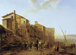Oxen Prints: View of the Ripa Grande in Rome, c1640-1645. Creator: Jan Dirksz Both