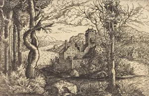 Images Dated 24th June 2021: View on a River with a Castle on an Island, 1553. Creator: Hans Sebald Lautensack