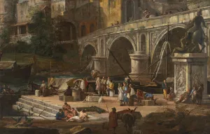 Ca Rezzonico Prints: View of a river port, Between 1690 and 1699. Creator: Carlevaris, Luca (1663-1730)