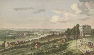 Edifice Prints: View of a river with ships and boats on the water in moonlight