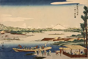 Hokuju Prints: View of the Rokugo River Crossing at the Kawasaki Station. From the series Tokaido Road