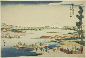 View of the Rokugo River Crossing at the Kawasaki Station (Kawasaki-juku Rokugo... c. 1789 / 1818. Creator: Shotei Hokuju)