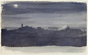 Wove Paper Prints: View of Rome at Night, 1836. Creator: Hippolyte-Jean Flandrin