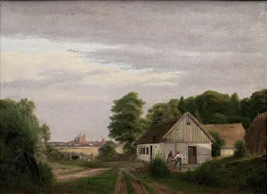 Jorgen Pedersen Roed Prints: View towards Roskilde from a homestead, 1833-1837. Creator: Jorgen Pedersen Roed