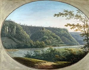 Oval Shaped Gallery: View of the Round Howe near Richmond, Yorkshire, England, 1788. Creator: George Cuit