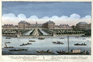 Thomas Bowles Prints: A View of the Royal Hospital at Chelsea and the Rotunda in Ranelagh Gardens, London, 1751