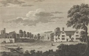Archbishops Palace Prints: A View of the Ruins of the Archiepiscopal Palace and of the Church of Wrotham in Kent