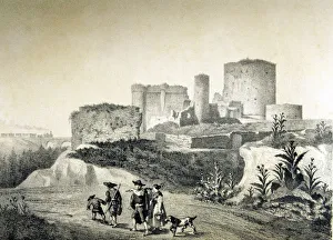 View of the ruins of the castle of Arevalo (Avila), engraving in the book Memories