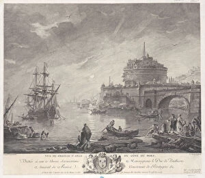 Busy Gallery: View of Saint Angels Castle from Port Side, ca. 1760-1800. Creator: Pierre Chenu