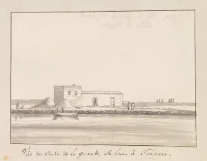 Shack Prints: View of salt shack at large salt pan in Trapani, 1778. Creator: Louis Ducros
