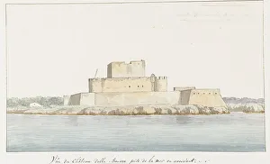 Ducros Abraham Louis Rodolphe Prints: View of San Mauro la Bruca Castle from the sea, 1778. Creator: Louis Ducros