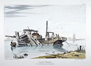 Harley Prints: View of a sand vessel on the River Thames at Vauxhall, London, c1820