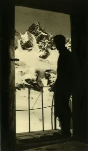 View of the Schattenspitze in the Silvretta Alps... Wiesbadener Hütte, Partenen