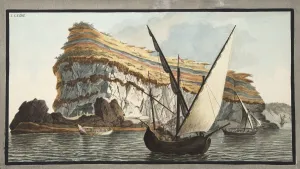 Fabris Prints: View from the sea of the promontory, Capo dell Arco in the island of Ventotiene, 1776