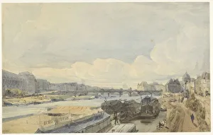 Pasarelle Des Arts Prints: View over the Seine at the level of the Pont des Arts, 1831. Creator: Thomas Shotter Boys