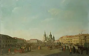 Market Prints: View of Sennaya Square in St Petersburg, 1800. Creator: Benjamin Patersson