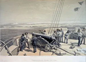 British Fleet Gallery: View of Sevastopol from the sea, 1855. Artist: Simpson, William (1832-1898)