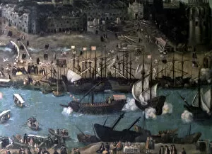 Commerce Gallery: View of Seville, detail of the right side. Oil work of Sanchez Coello