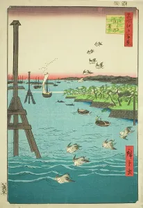 View of Shiba Bay (Shibaura no fukei), from the series One Hundred Famous Views... 1856. Creator: Ando Hiroshige. View of Shiba Bay (Shibaura no fukei), from the series One Hundred Famous Views... 1856. Creator: Ando Hiroshige