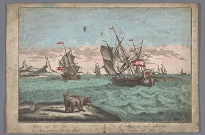 Iceberg Prints: View of ships sailing in the Arctic, 1742-1801. Creator: Anon