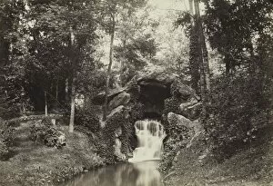 Charles Marville Gallery: View of the Small Grotto toward the Deer Pond, Bois de Boulogne, 1858. Creator: Charles Marville