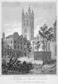 St Michael Gallery: View from the south of Church of St Michael, Cornhill, City of London, 1816. Artist