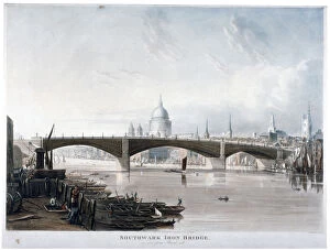 Bankside Gallery: View of Southwark Iron Bridge from Bankside, London, 1819. Artist: Thomas Sutherland