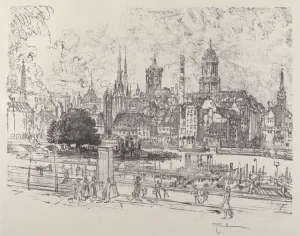 Spree Prints: View on the Spree, Berlin, 1921. Creator: Joseph Pennell