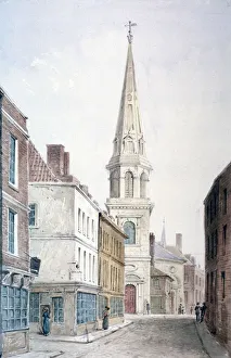 St Antholin Prints: View of St Antholin from the west, City of London, c1850