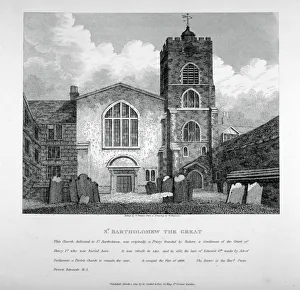 Pearson Prints: View of St Bartholomew-the-Great from the churchyard, City of London, 1810. Artist