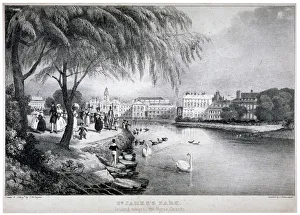 Baynes Gallery: View of St Jamess Park and Buckingham Palace, Westminster, London, c1830