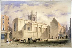 Watling Street Prints: View of St Mary Aldermary with a street scene in Watling Street, City of London, c1850