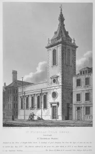 John Coney Prints: View of St Nicholas Cole Abbey and Knightrider Street, City of London, 1812. Artist