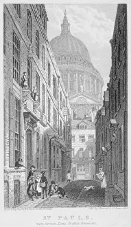 Storer Prints: View of St Pauls Cathedral from Sermon Lane, City of London, 1823. Artist