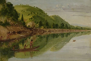 American West Gallery: View on the St. Peters River, Sioux Indians Pursuing a Stag in their Canoes, 1836-1837
