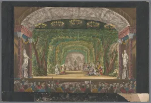 Festivities Prints: View of the stage of the Schouwburg in Amsterdam with a performance for Willem V