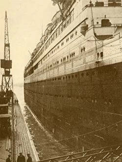 Liner Gallery: View of Starboard Side of the Majestic As She Entered the Floating Dry Dock, c1930