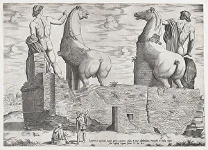 View of the Back of Statues of the Dioscuri at the Quirinal, 1550. Creator: Anon