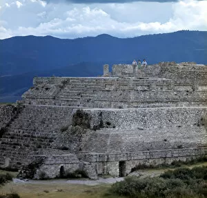 View of the stepped stone pyramid of the ancient city of Monte Alban