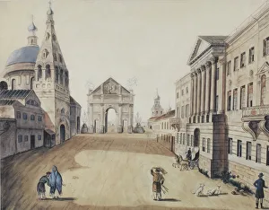 Alexeyev Prints: View of the Strastnaya Square in Moscow, Early 1800s