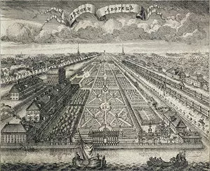 View of the Summer Gardens from the Neva River, 1717. Artist: Zubov, Alexei Fyodorovich (1682-after 1750)
