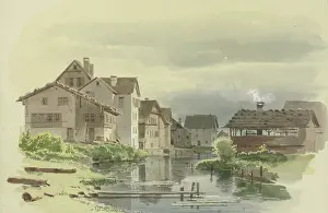 Chimneys Prints: View of a Swiss village, c1849. Creator: Carl Theodor Reiffenstein