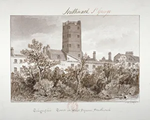 John Chessell Prints: View of telegraphic tower in West Square, Southwark, London, 1827
