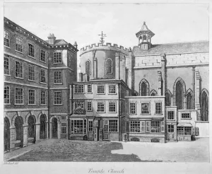 Inner Temple Prints: View of Temple Church, City of London, 1800. Artist