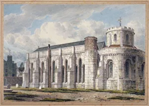 George Shepherd Prints: View of Temple Church from across the graveyard, City of London, 1811