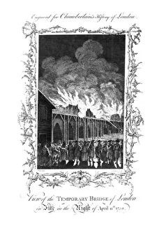 Extinguishing Prints: View of the Temporary Bridge of London on Fire... 1758. c1770. Artist: Charles Grignion