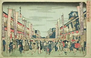 View of the Theaters in Nichomachi (Nichomachi shibai no zu), from the series Famous...c. 1832/38. Creator: Ando Hiroshige. View of the Theaters in Nichomachi (Nichomachi shibai no zu), from the series Famous...c. 1832/38