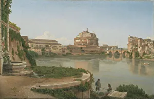 Castel Santangelo Prints: View across the Tiber towards Castel S. Angelo in Rome, 1815. Creator: CW Eckersberg